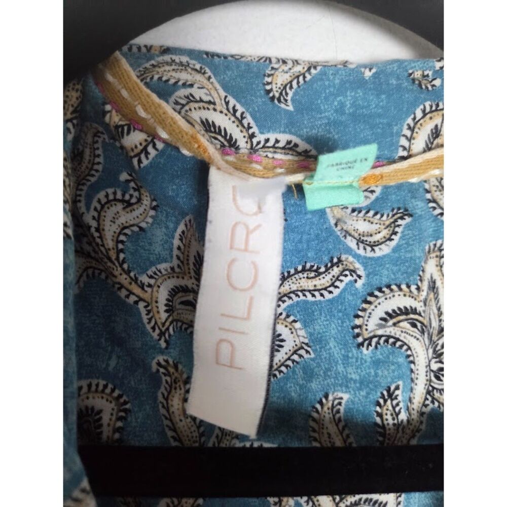Pilcro Anthropologie "Lelani" Blue & Cream FloralPasley Button Down Blouse sz 1X - Picture 5 of 9